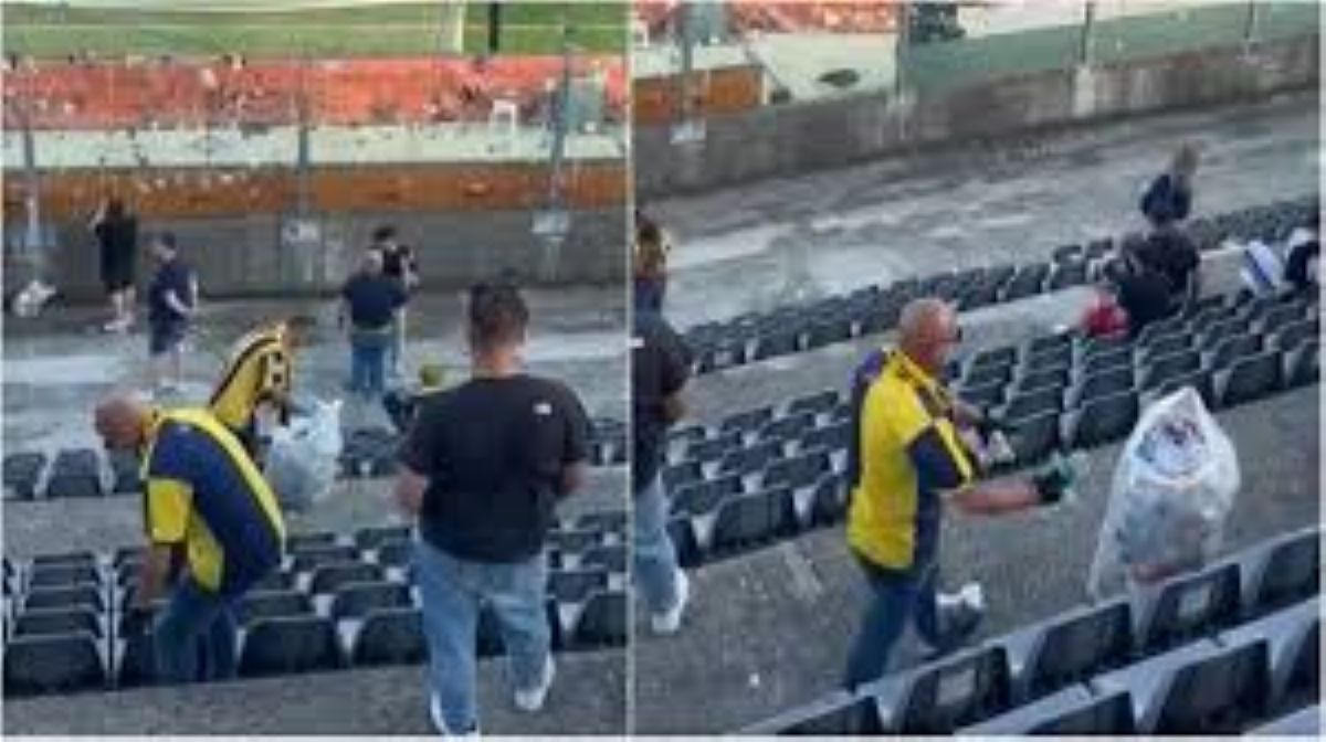 Tifosi della Juve Stabia sconfitti ma esemplari: raccolgono i rifiuti allo stadio Zini